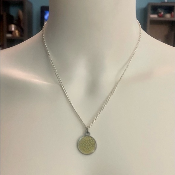 Coach Yellow Enamel Round Signature Pendant .925 Sterling Silver Necklace - Picture 2 of 5